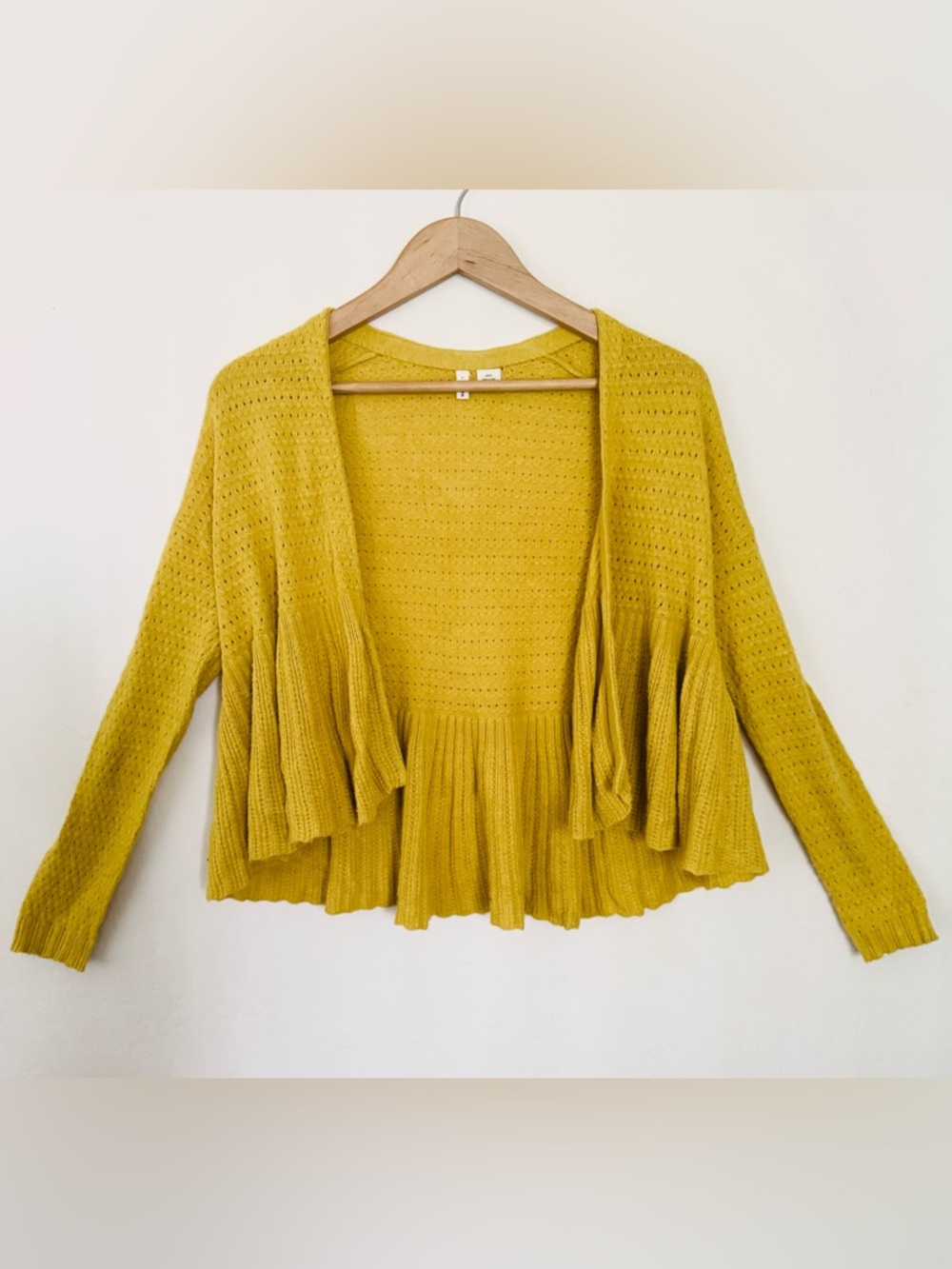 Anthropologie Moth Cashmere Blend Open Cardigan Pointelle Peplum Sweater